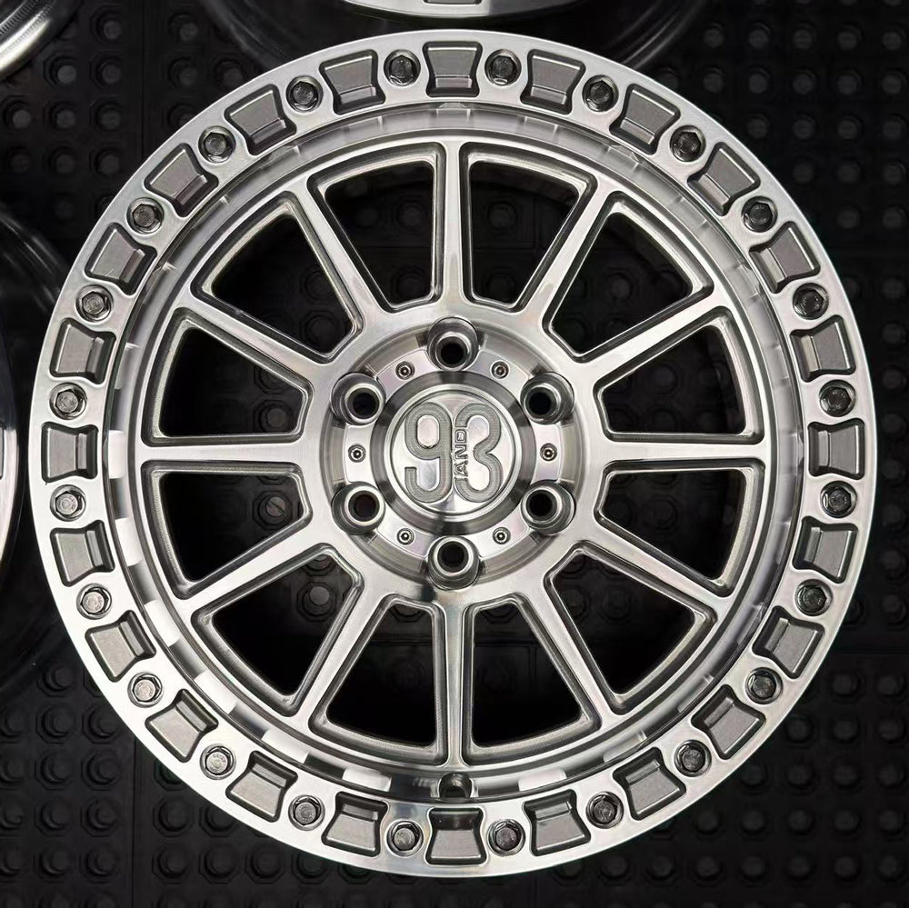 (Set of 4) FR-11 | 6061-T6 Forged | Simulated Beadlock | Machined Clear w/ Stainless Lip Bolts (6x135 | 17x8.5, 0mm Offset)