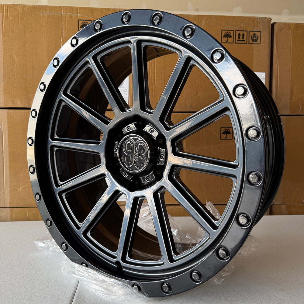 (Set of 4) FR-11R | 6061-T6 Forged | Simulated Beadlock w/ Removable Rings | Gloss Black, Gloss Black Rings (6x135 | 20x8.5, -0mm Offset)