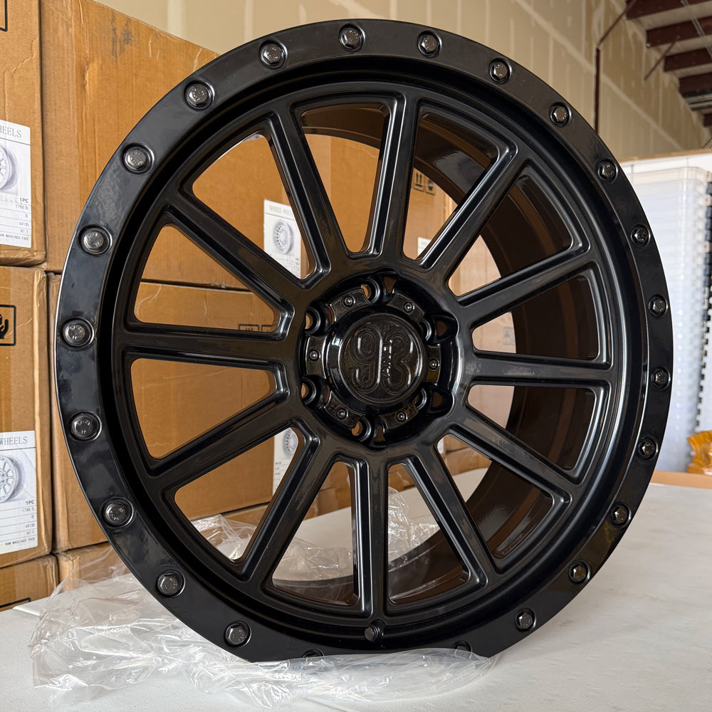 (Set of 4) FR-11R | 6061-T6 Forged | Simulated Beadlock w/ Removable Rings | Gloss Black, Gloss Black Rings (6x135 | 20x8.5, -0mm Offset)