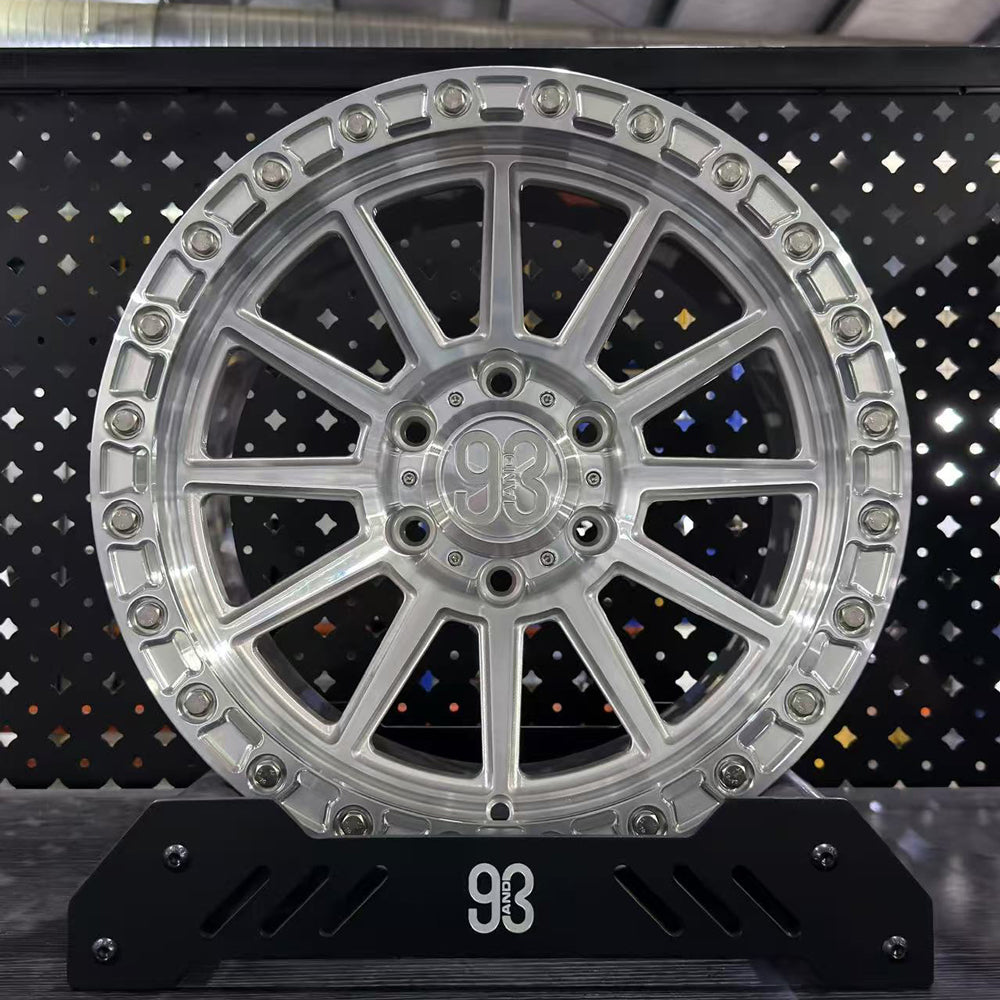 (Set of 4) FR-11R | 6061-T6 Forged | Simulated Beadlock | Machined Clear w/ Machined Clear Slotted Rings and Stainless Lip Bolts (6x135 | 17x9, 0mm Offset)