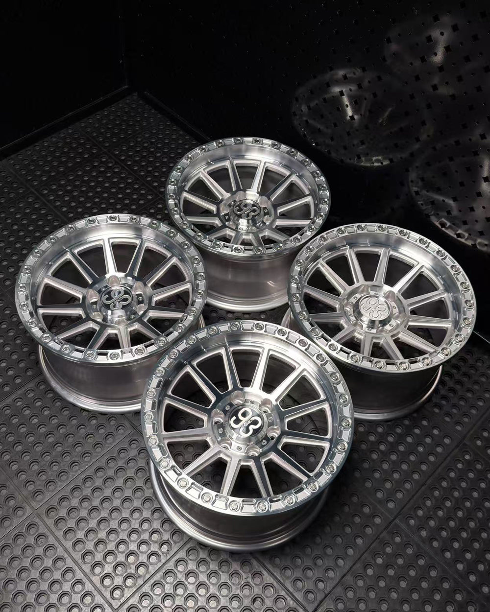 (Set of 4) FR-11R | 6061-T6 Forged | Simulated Beadlock | Machined Clear w/ Machined Clear Slotted Rings and Stainless Lip Bolts (6x135 | 17x9, 0mm Offset)