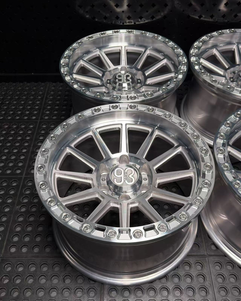 (Set of 4) FR-11R | 6061-T6 Forged | Simulated Beadlock | Machined Clear w/ Machined Clear Slotted Rings and Stainless Lip Bolts (6x135 | 17x9, 0mm Offset)