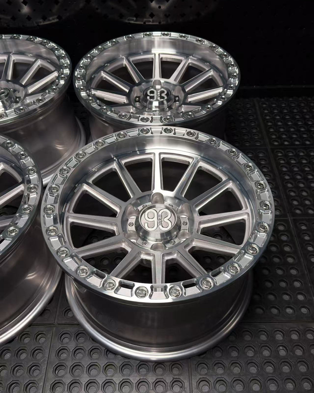 (Set of 4) FR-11R | 6061-T6 Forged | Simulated Beadlock | Machined Clear w/ Machined Clear Slotted Rings and Stainless Lip Bolts (6x135 | 17x9, 0mm Offset)