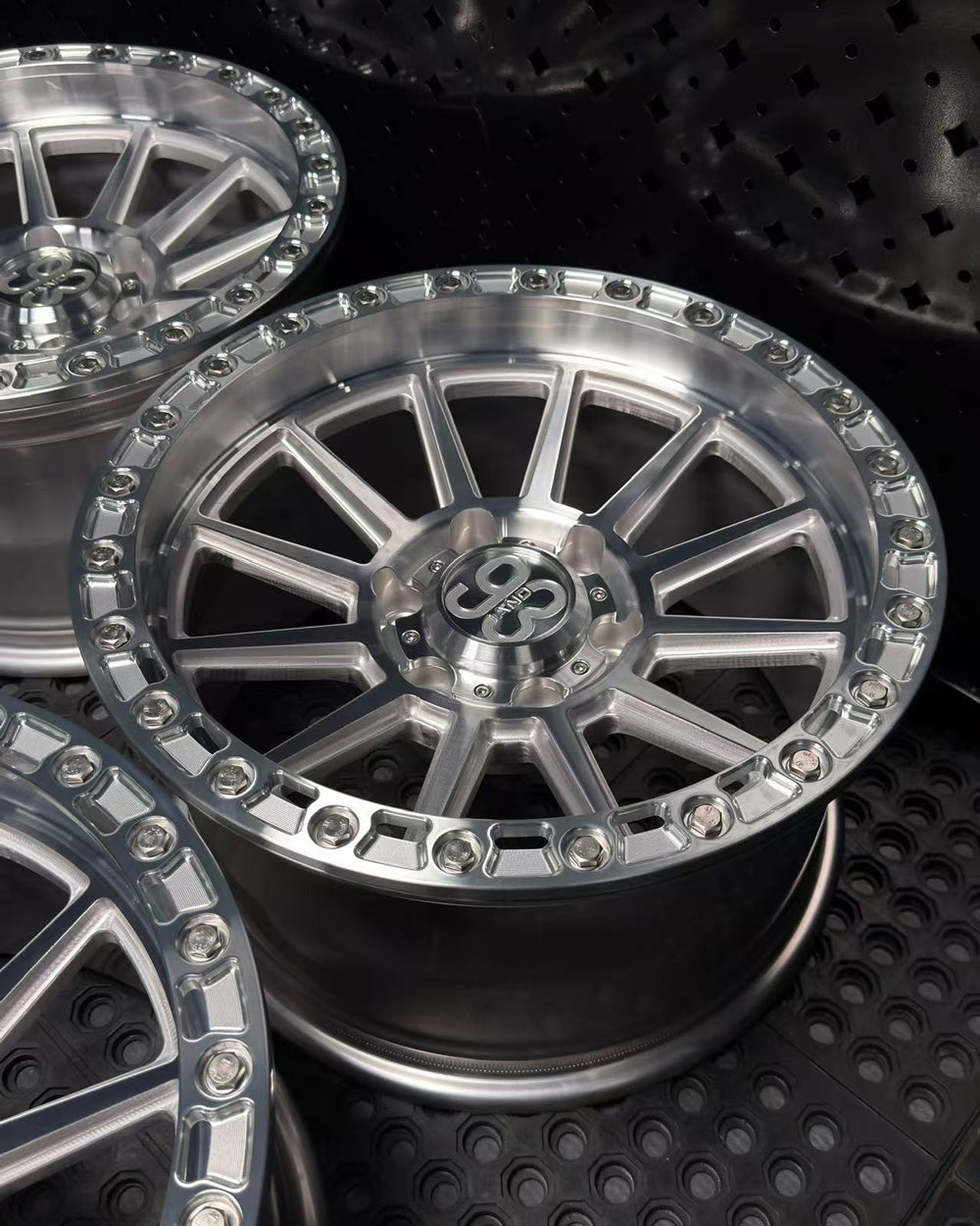 (Set of 4) FR-11R | 6061-T6 Forged | Simulated Beadlock | Machined Clear w/ Machined Clear Slotted Rings and Stainless Lip Bolts (6x135 | 17x9, 0mm Offset)