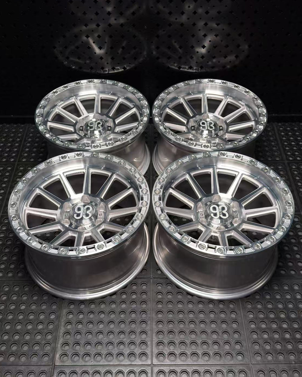 (Set of 4) FR-11R | 6061-T6 Forged | Simulated Beadlock | Machined Clear w/ Machined Clear Slotted Rings and Stainless Lip Bolts (6x135 | 17x9, 0mm Offset)