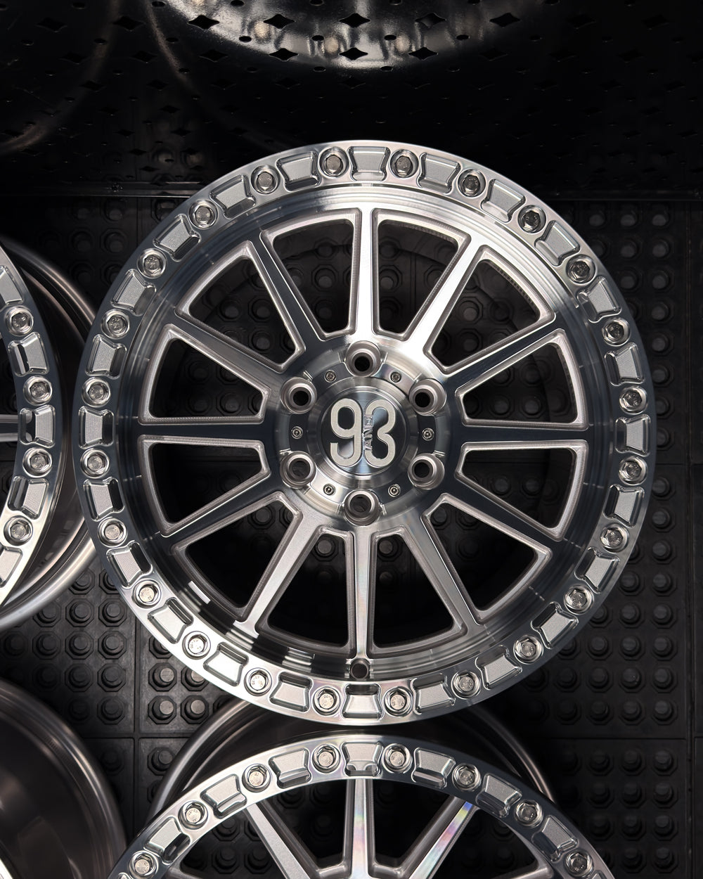 (Set of 4) FR-11R | 6061-T6 Forged | Simulated Beadlock | Machined Clear w/ Machined Clear Slotted Rings and Stainless Lip Bolts (6x135 | 17x9, 0mm Offset)
