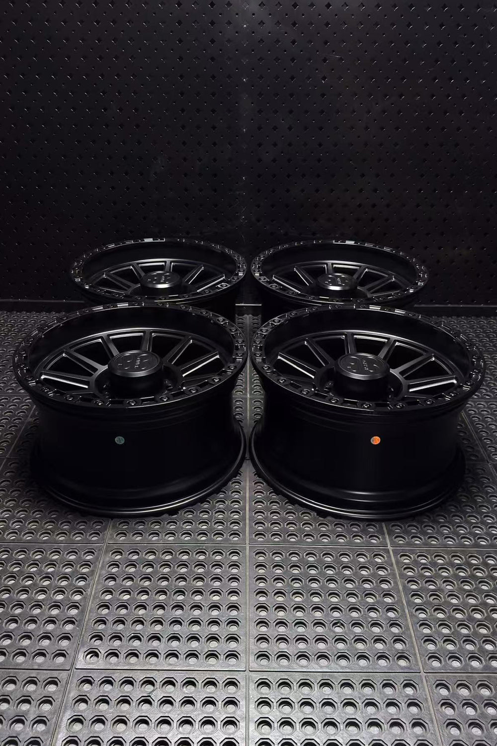 (Set of 4) FR-11R | 6061-T6 Forged | Simulated Beadlock w/ Removable Rings | Matte Black, Gloss Black Slotted Rings, Black Lip Bolts (8x170 | 20x10, -18mm Offset)
