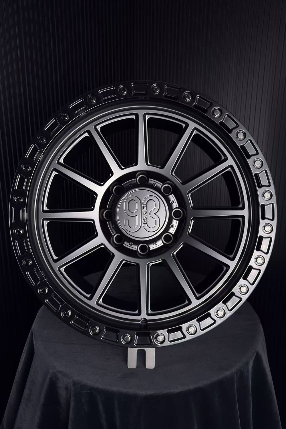 (Set of 4) FR-11R | 6061-T6 Forged | Simulated Beadlock w/ Removable Rings | Matte Black, Gloss Black Slotted Rings, Black Lip Bolts (8x170 | 20x10, -18mm Offset)