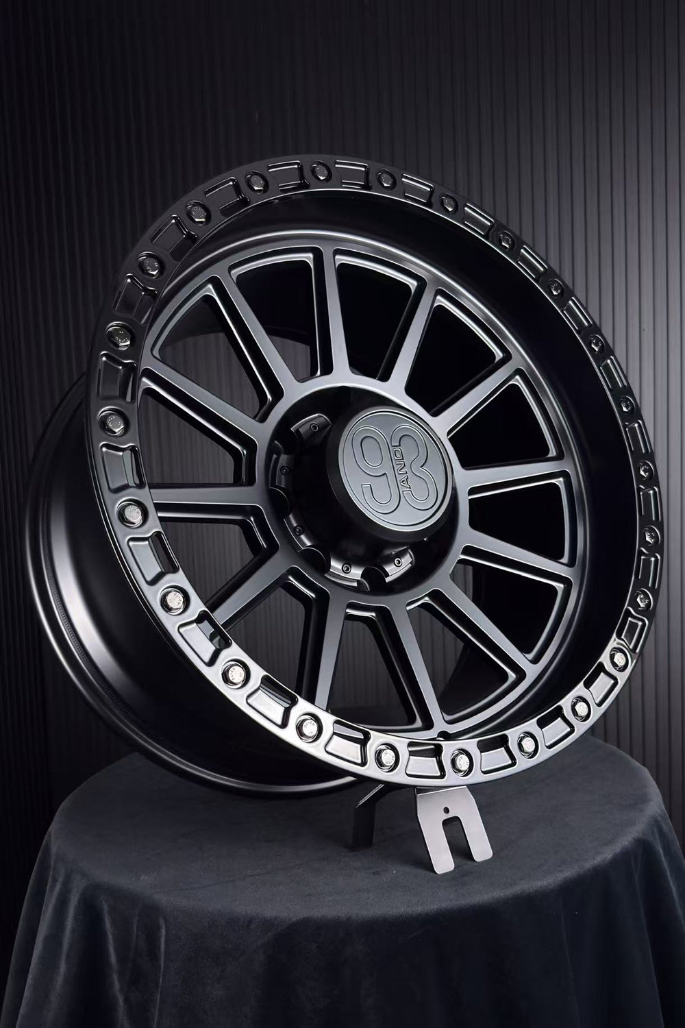 (Set of 4) FR-11R | 6061-T6 Forged | Simulated Beadlock w/ Removable Rings | Matte Black, Gloss Black Slotted Rings, Black Lip Bolts (8x170 | 20x10, -18mm Offset)