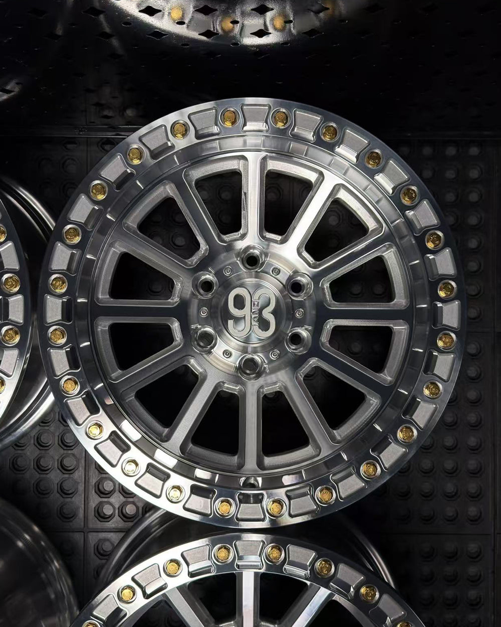 (Set of 4) FR-13 | 6061-T6 Forged | Simulated Beadlock | Machined Clear, Gold Lip Bolts (6x135 | 17x9, 0mm Offset)
