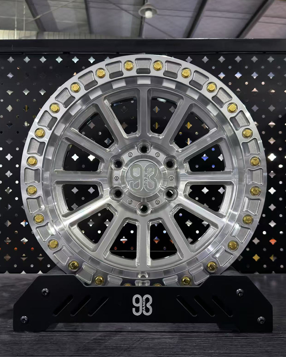 (Set of 4) FR-13 | 6061-T6 Forged | Simulated Beadlock | Machined Clear, Gold Lip Bolts (6x135 | 17x9, 0mm Offset)