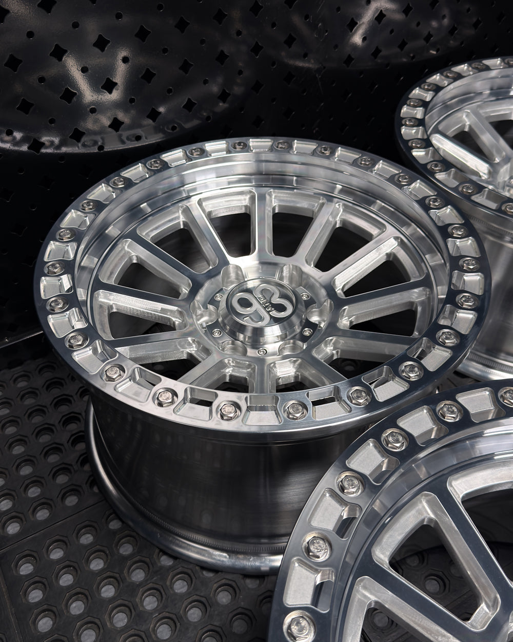 (Set of 4) FR-13 | 6061-T6 Forged | Simulated Beadlock | Machined Clear, Stainless Lip Bolts (6x135 | 17x9, 0mm Offset)