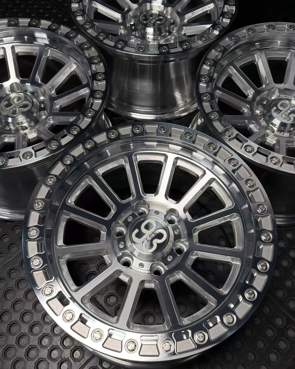 (Set of 4) FR-13 | 6061-T6 Forged | Simulated Beadlock | Machined Clear, Stainless Lip Bolts (6x135 | 17x9, 0mm Offset)
