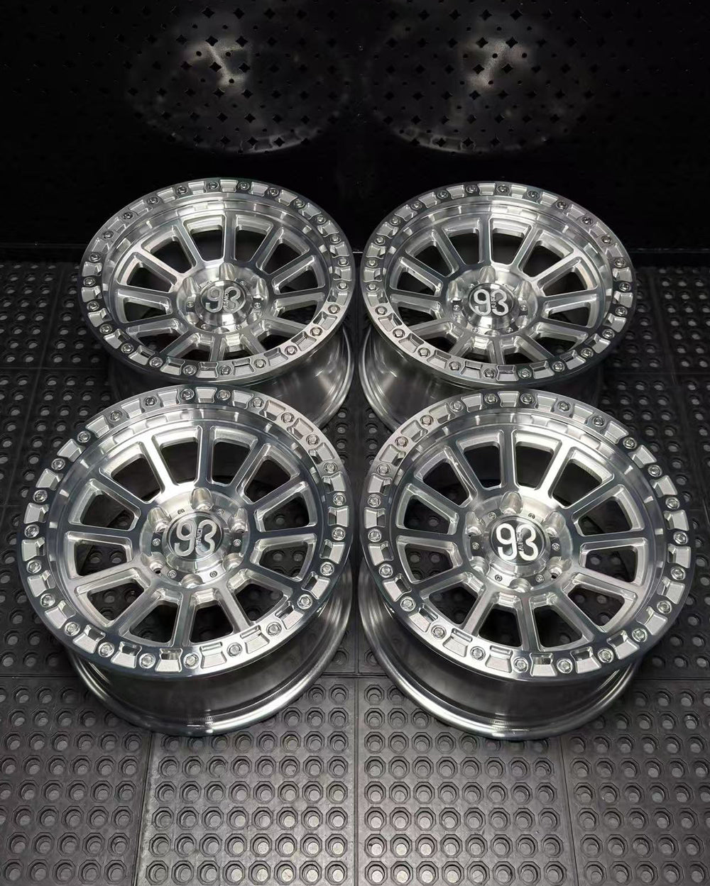(Set of 4) FR-13 | 6061-T6 Forged | Simulated Beadlock | Machined Clear (6x135 | 17x8.5, 0mm Offset)