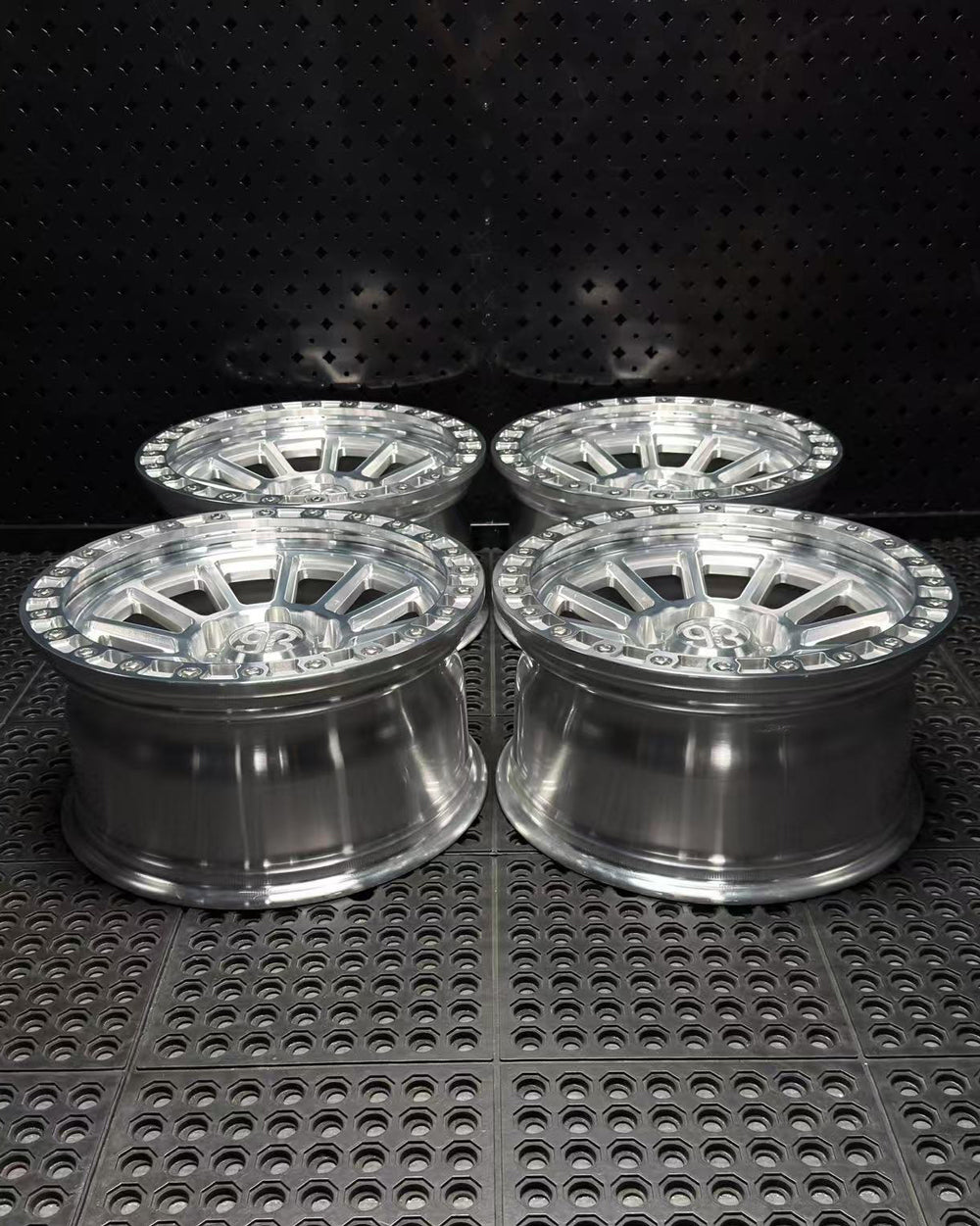 (Set of 4) FR-13 | 6061-T6 Forged | Simulated Beadlock | Machined Clear (6x135 | 17x8.5, 0mm Offset)