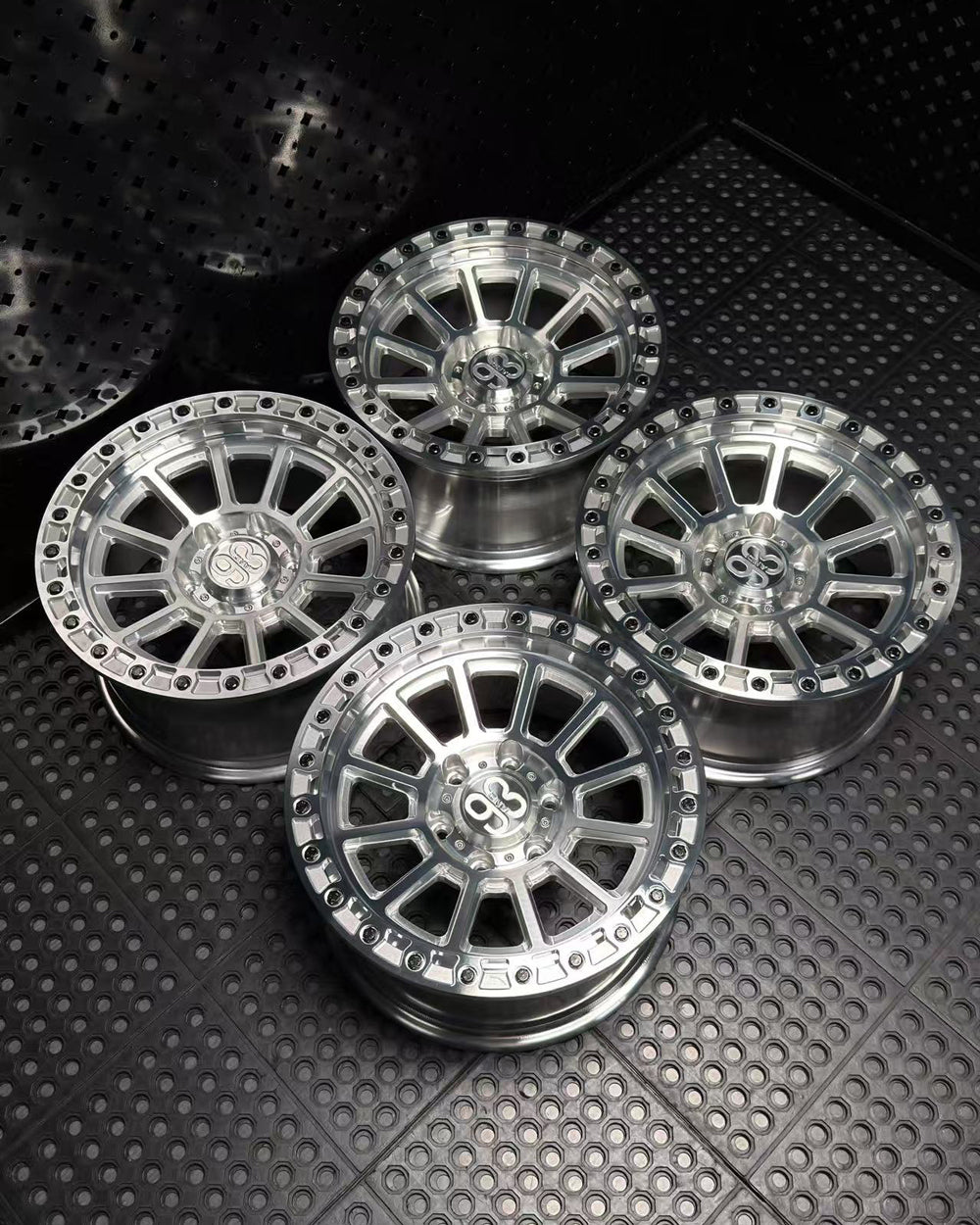 (Set of 4) FR-13 | 6061-T6 Forged | Simulated Beadlock | Machined Clear (6x135 | 17x8.5, 0mm Offset)