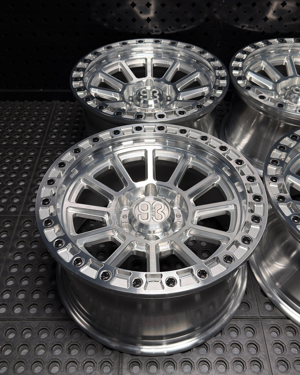 (Set of 4) FR-13 | 6061-T6 Forged | Simulated Beadlock | Machined Clear (6x135 | 17x8.5, 0mm Offset)