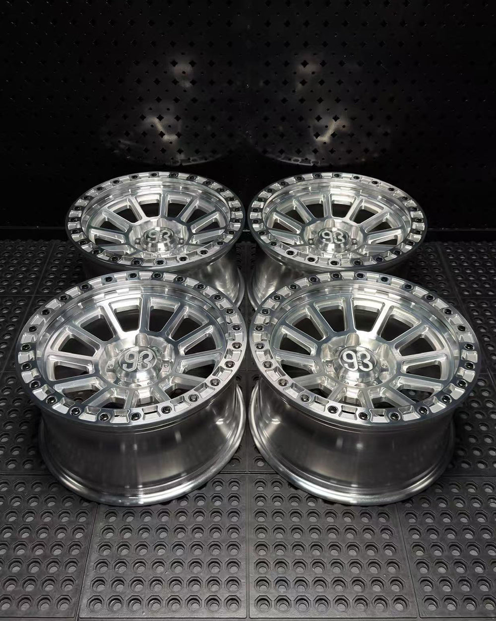 (Set of 4) FR-13 | 6061-T6 Forged | Simulated Beadlock | Machined Clear (6x135 | 17x8.5, 0mm Offset)