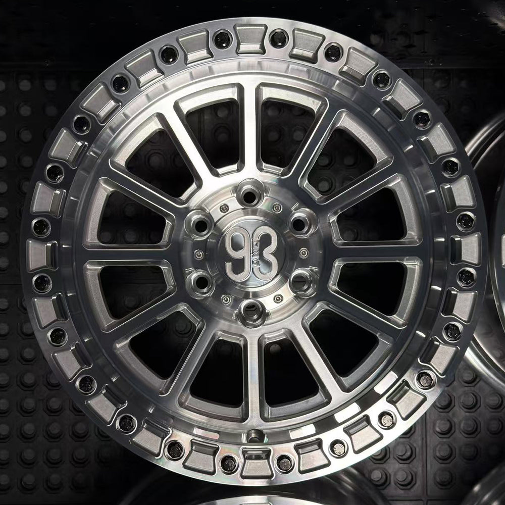 (Set of 4) FR-13 | 6061-T6 Forged | Simulated Beadlock | Machined Clear (6x135 | 17x8.5, 0mm Offset)