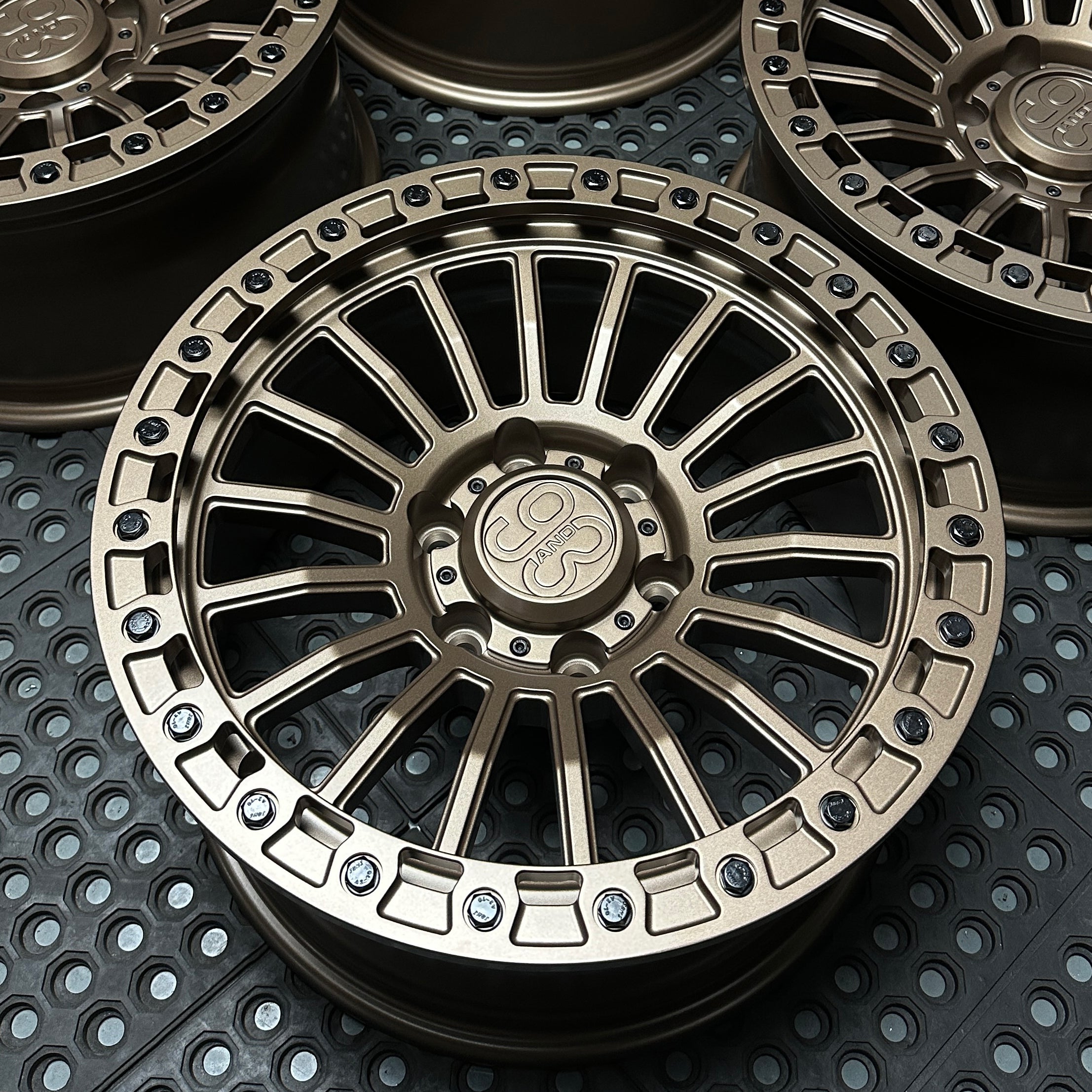 (Set of 4) FR-18 | 6061-T6 Forged | Simulated Beadlock | Satin Bronze (6x135 | 17x8.5, 0mm Offset)