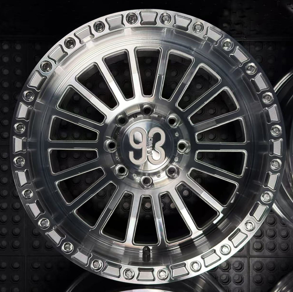 (Set of 4) FR-18R | 6061-T6 Forged | Simulated Beadlock w/ Removable Rings | Machined Clear, Machined Clear Slotted Rings, Stainless Lip Bolts (8x170 | 20x10, -18mm Offset)