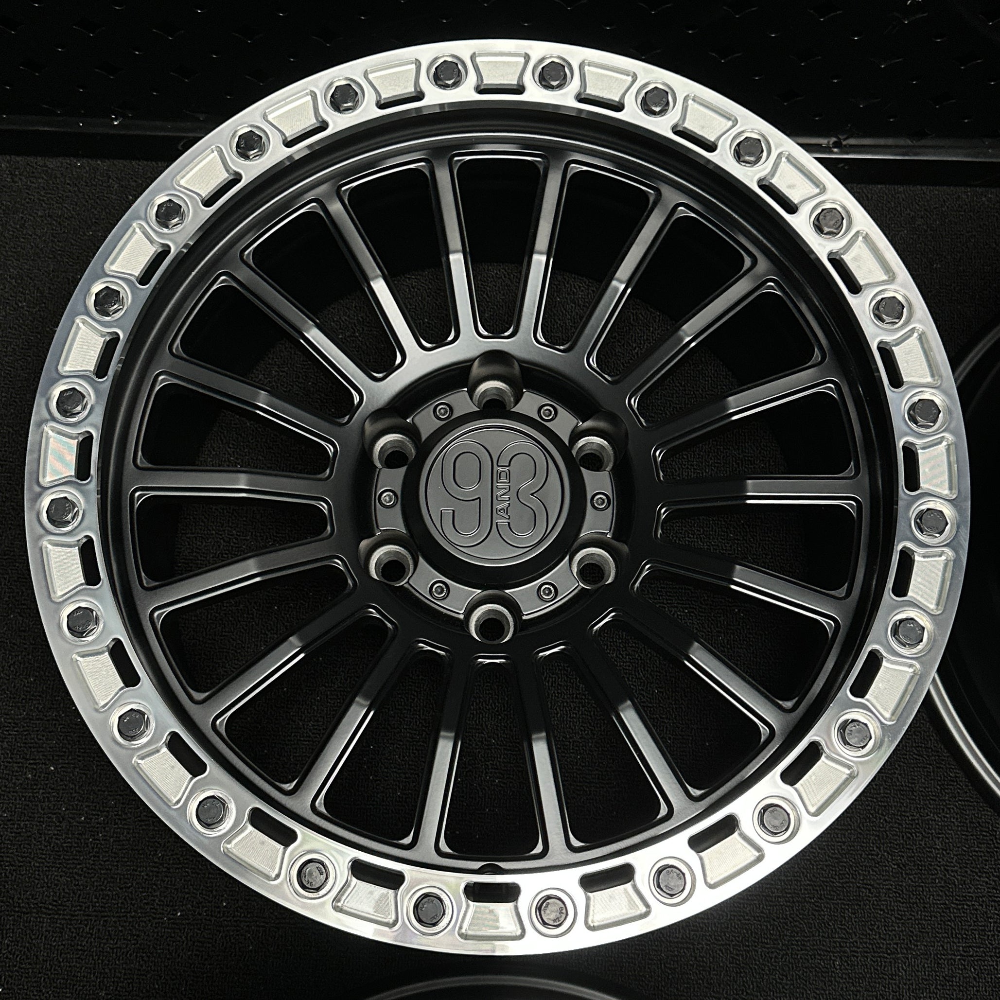 (Set of 4) FR-18R | 6061-T6 Forged | Simulated Beadlock w/ Removable Slotted Rings | Satin Black w/ Machined Clear Rings (6x135 | 17x8.5, 0mm Offset)