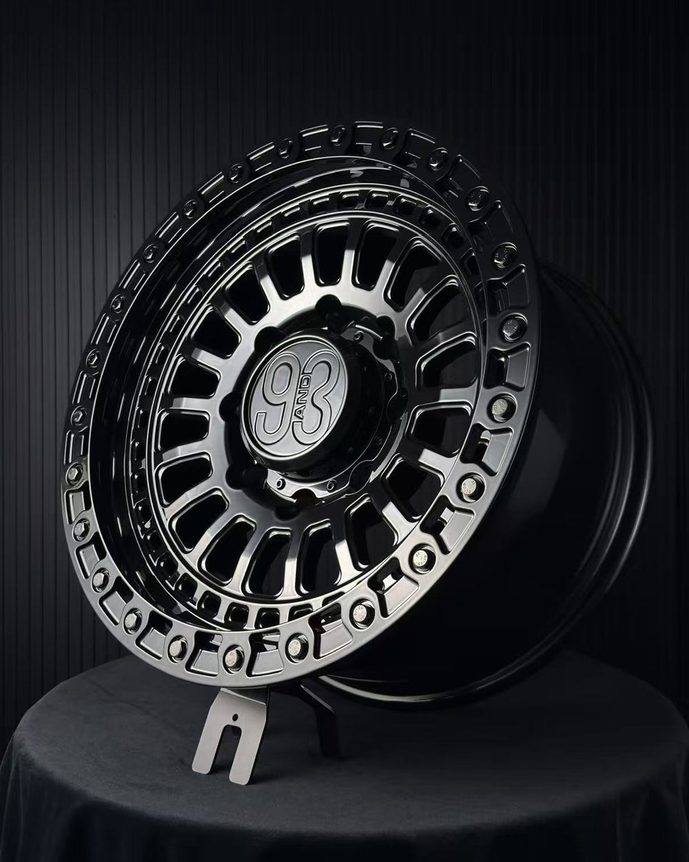 (Set of 4) FR-19 | 6061-T6 Forged | Simulated Beadlock | Gloss Black, Black Lip Bolts (8x180 | 18x9, 0mm Offset)