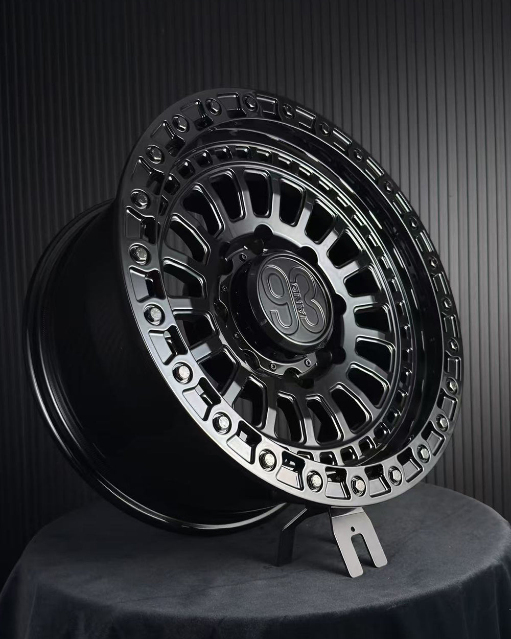 (Set of 4) FR-19 | 6061-T6 Forged | Simulated Beadlock | Gloss Black, Black Lip Bolts (8x180 | 18x9, 0mm Offset)