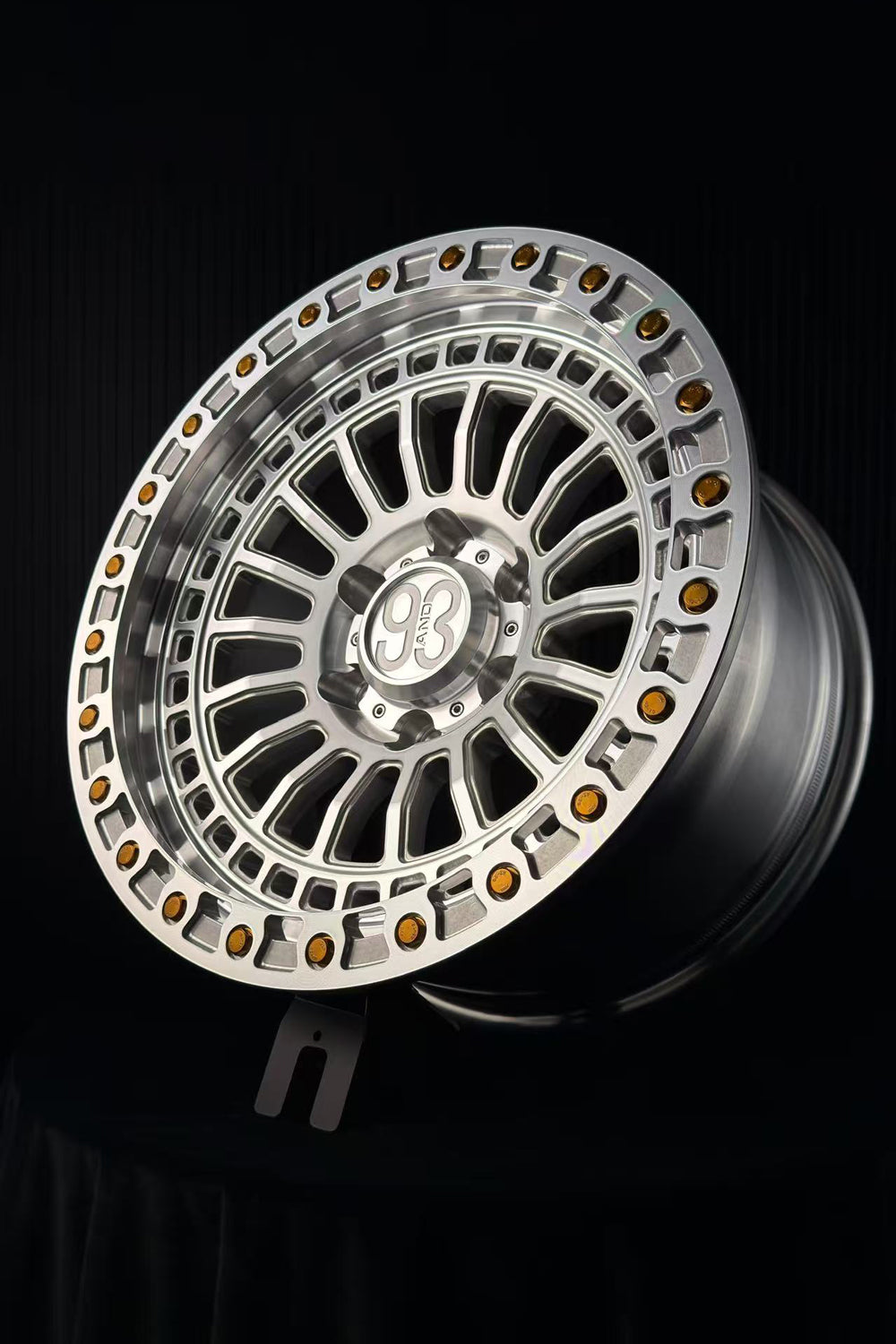 (Set of 4) FR-19 | 6061-T6 Forged | Simulated Beadlock | Machined Clear with Gold Lip Bolts (6x135 | 17x8.5, 0mm Offset)