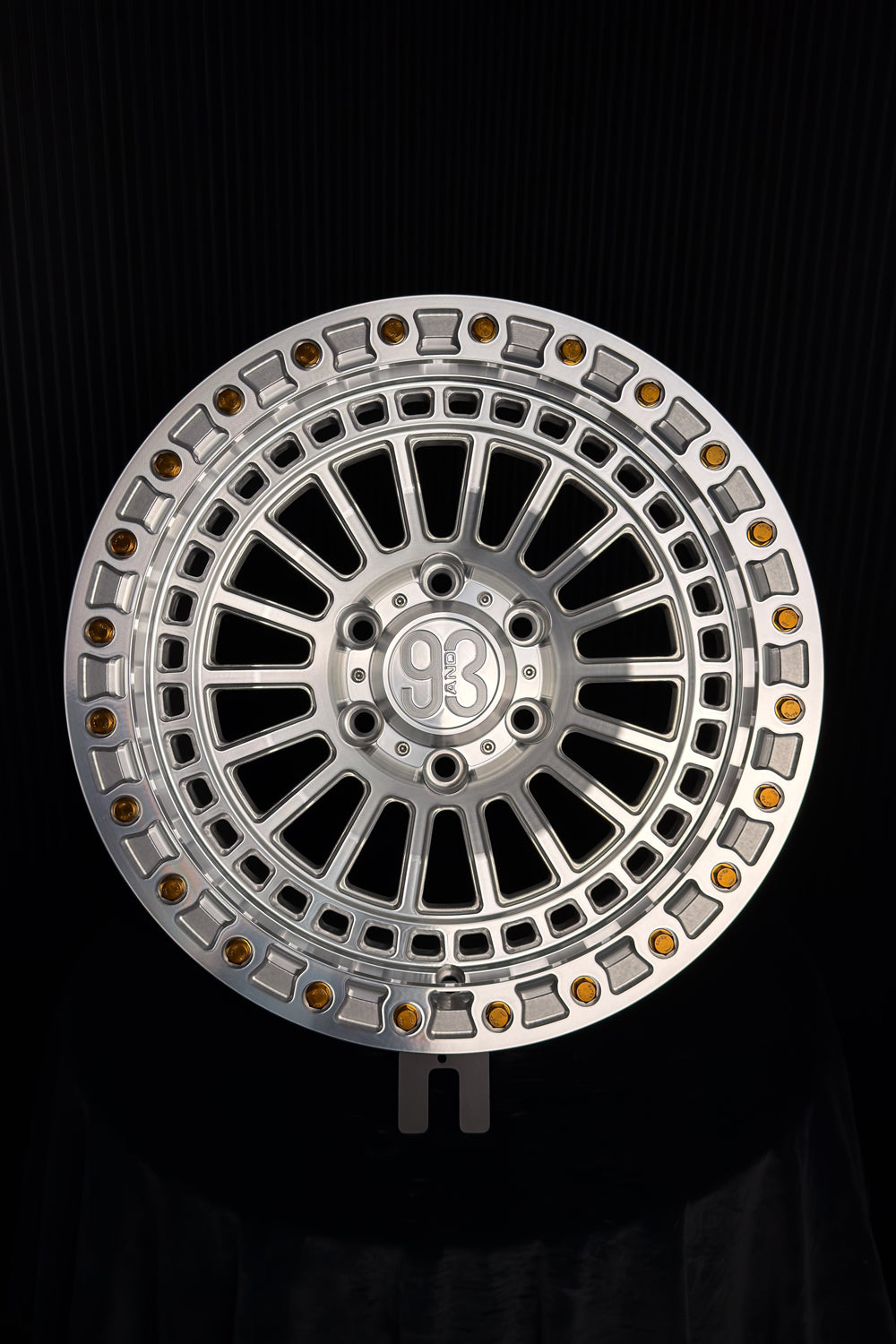 (Set of 4) FR-19 | 6061-T6 Forged | Simulated Beadlock | Machined Clear with Gold Lip Bolts (6x135 | 17x8.5, 0mm Offset)