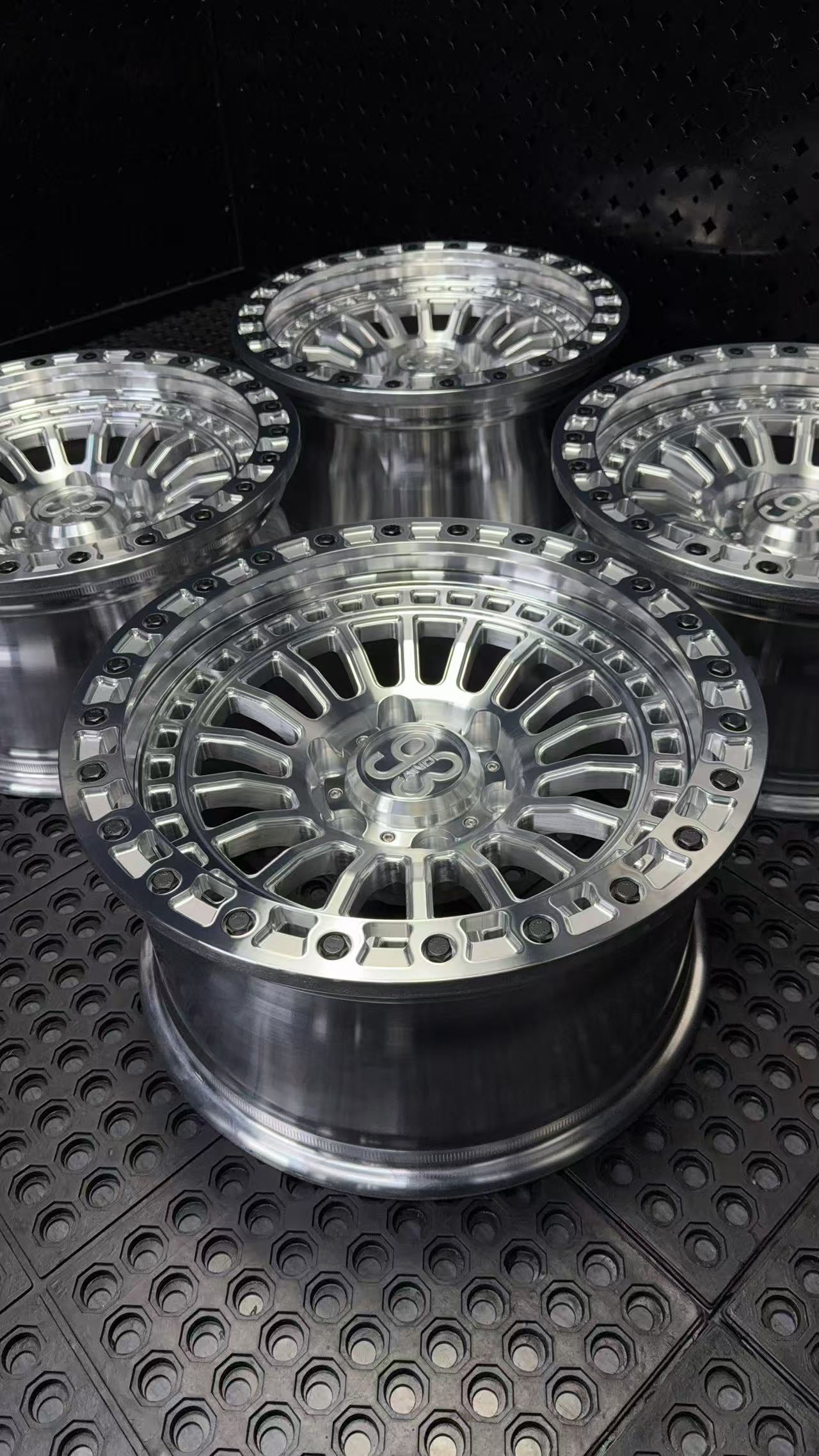 (Set of 4) FR-19 | 6061-T6 Forged | Simulated Beadlock | Machined Clear (6x135 | 17x8.5, 0mm Offset)