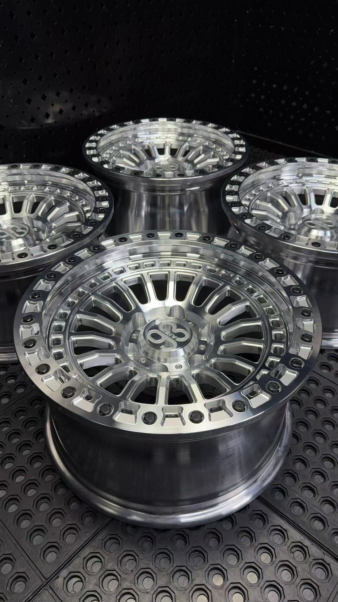 (Set of 4) FR-19 | 6061-T6 Forged | Simulated Beadlock | Machined Clear (6x135 | 17x8.5, 0mm Offset)