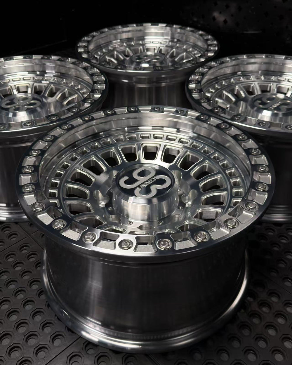 (Set of 4) FR-19 | 6061-T6 Forged | Simulated Beadlock | Machined Clear with Stainless Lip Bolts (8x180 | 17x9, 0mm Offset)