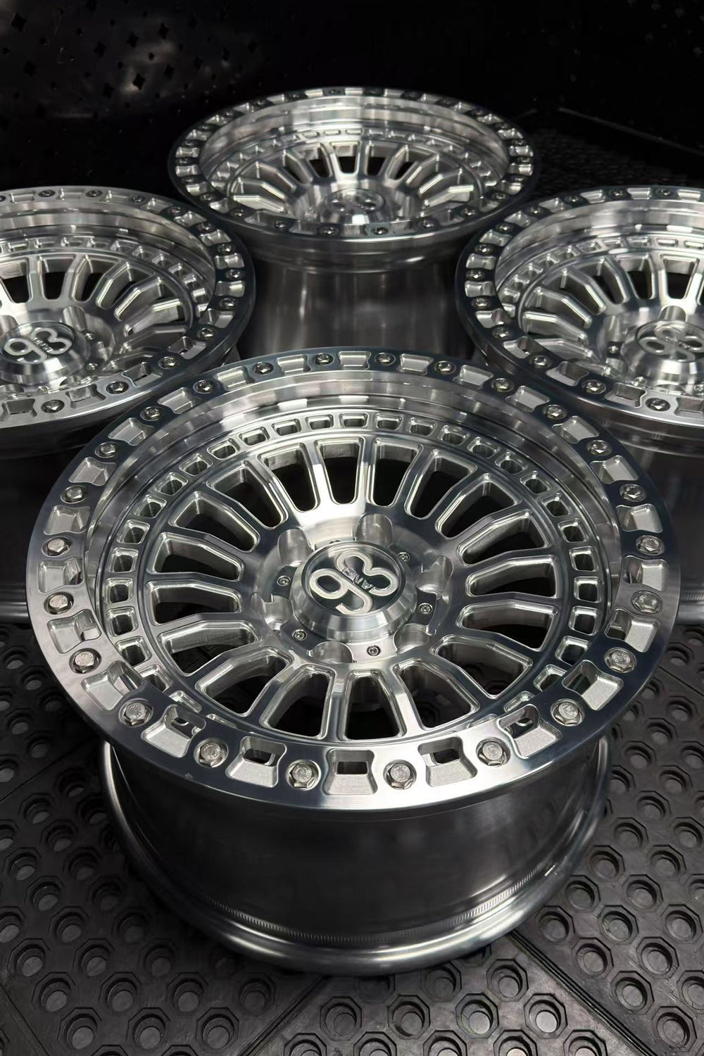 (Set of 4) FR-19 | 6061-T6 Forged | Simulated Beadlock | Machined Clear with Stainless Lip Bolts (6x135 | 17x8.5, 0mm Offset)