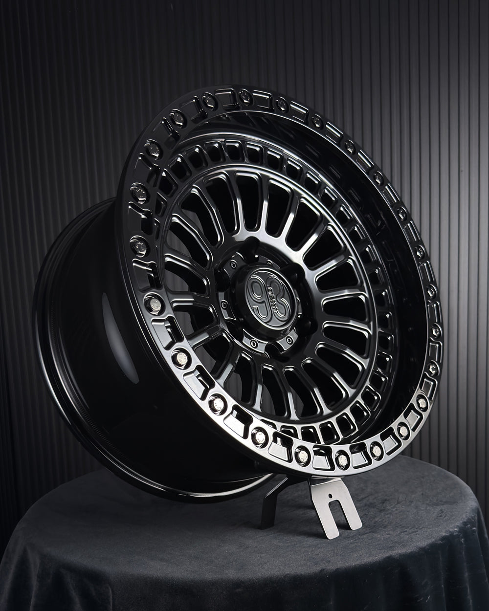 (Set of 4) FR-19R | 6061-T6 Forged | Simulated Beadlock w/ Removable Rings | Gloss Black, Gloss Black Slotted Rings, Black Lip Bolts (6x135 | 17x9, 0mm Offset)