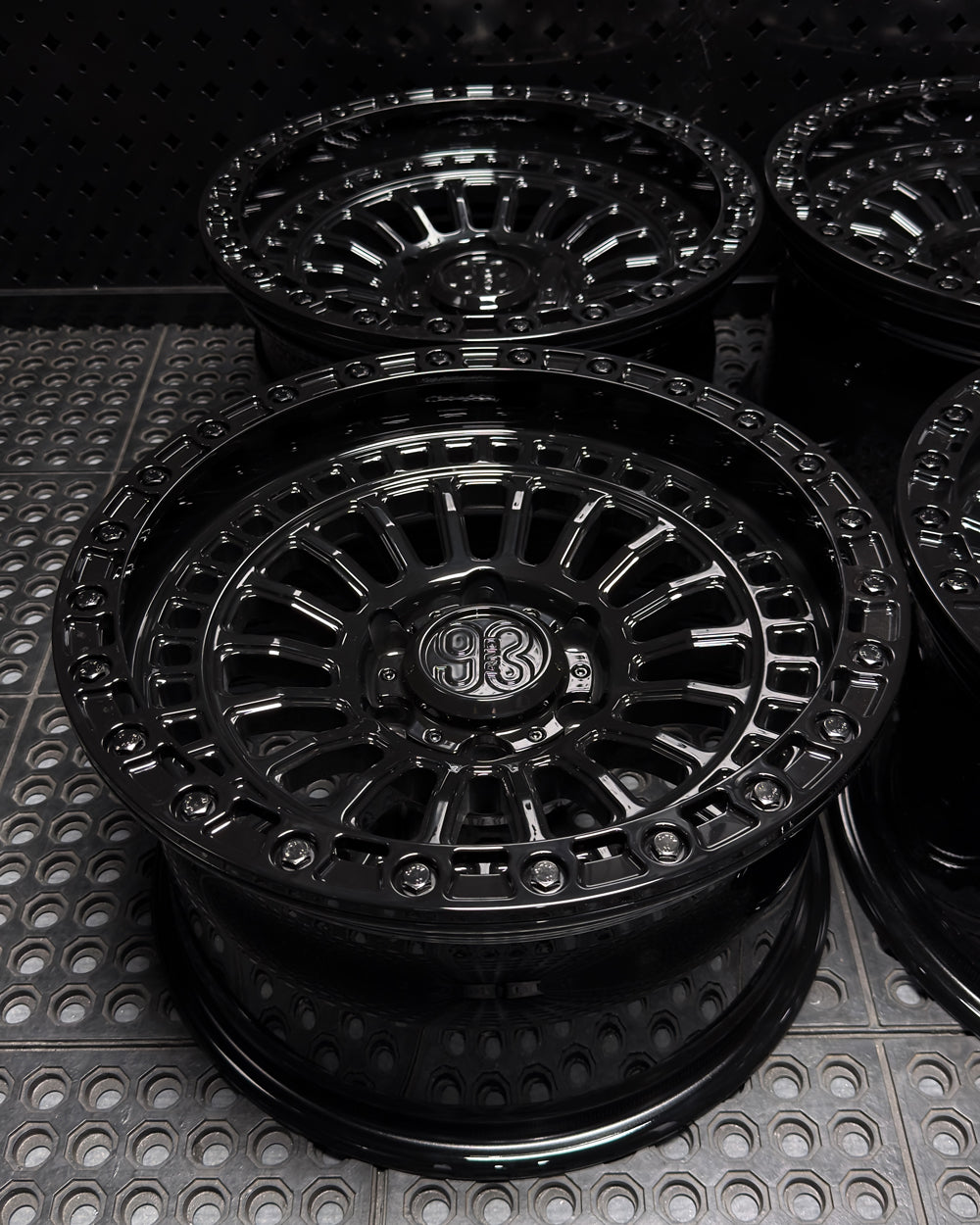 (Set of 4) FR-19R | 6061-T6 Forged | Simulated Beadlock w/ Removable Rings | Gloss Black, Gloss Black Slotted Rings, Black Lip Bolts (6x135 | 17x9, 0mm Offset)