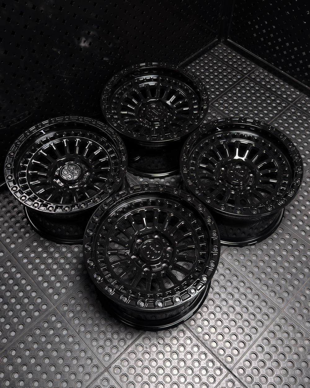 (Set of 4) FR-19R | 6061-T6 Forged | Simulated Beadlock w/ Removable Rings | Gloss Black, Gloss Black Slotted Rings, Black Lip Bolts (6x135 | 17x9, 0mm Offset)