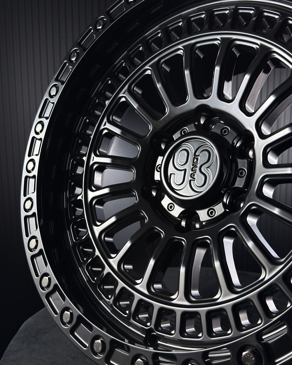 (Set of 4) FR-19R | 6061-T6 Forged | Simulated Beadlock w/ Removable Rings | Gloss Black, Gloss Black Slotted Rings, Black Lip Bolts (6x135 | 17x9, 0mm Offset)