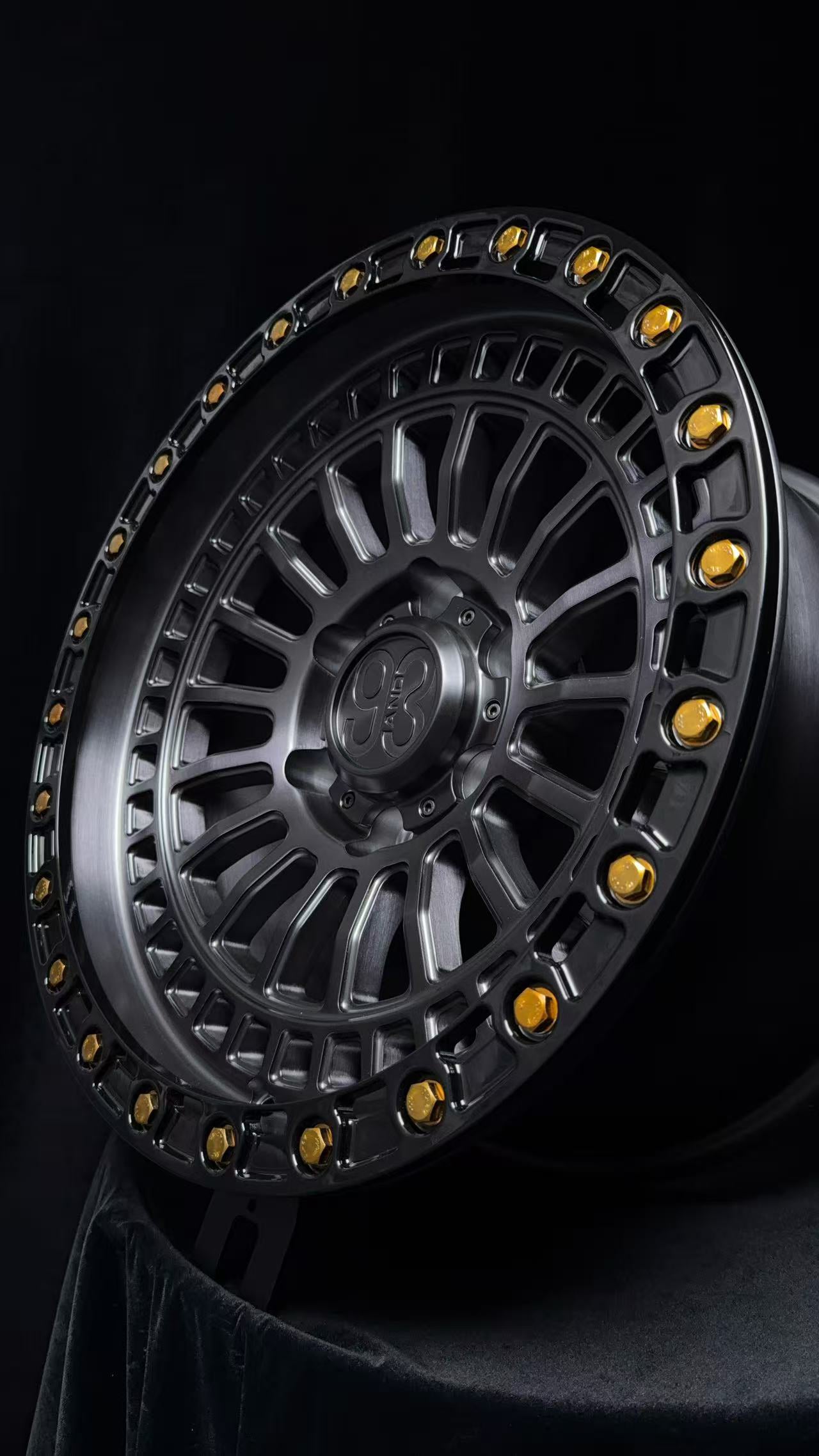 (Set of 4) FR-19R | 6061-T6 Forged | Simulated Beadlock w/ Removable Rings | Matte Brushed Double Black, Gloss Black Rings (6x135 | 17x8.5, 0mm Offset)