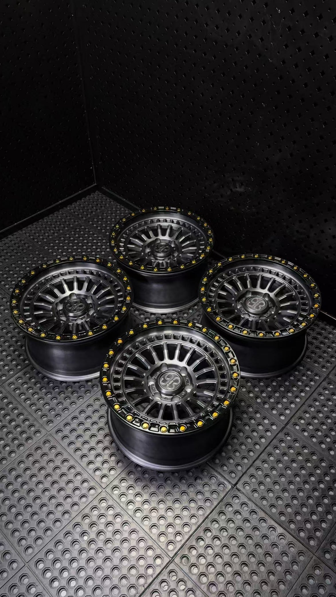 (Set of 4) FR-19R | 6061-T6 Forged | Simulated Beadlock w/ Removable Rings | Matte Brushed Double Black, Gloss Black Rings (6x135 | 17x8.5, 0mm Offset)