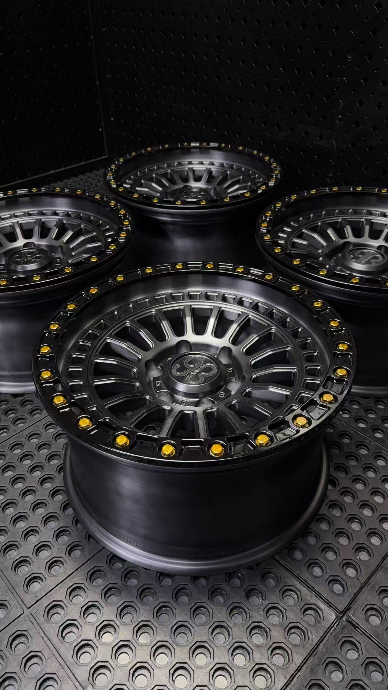 (Set of 4) FR-19R | 6061-T6 Forged | Simulated Beadlock w/ Removable Rings | Matte Brushed Double Black, Gloss Black Rings (6x135 | 17x8.5, 0mm Offset)