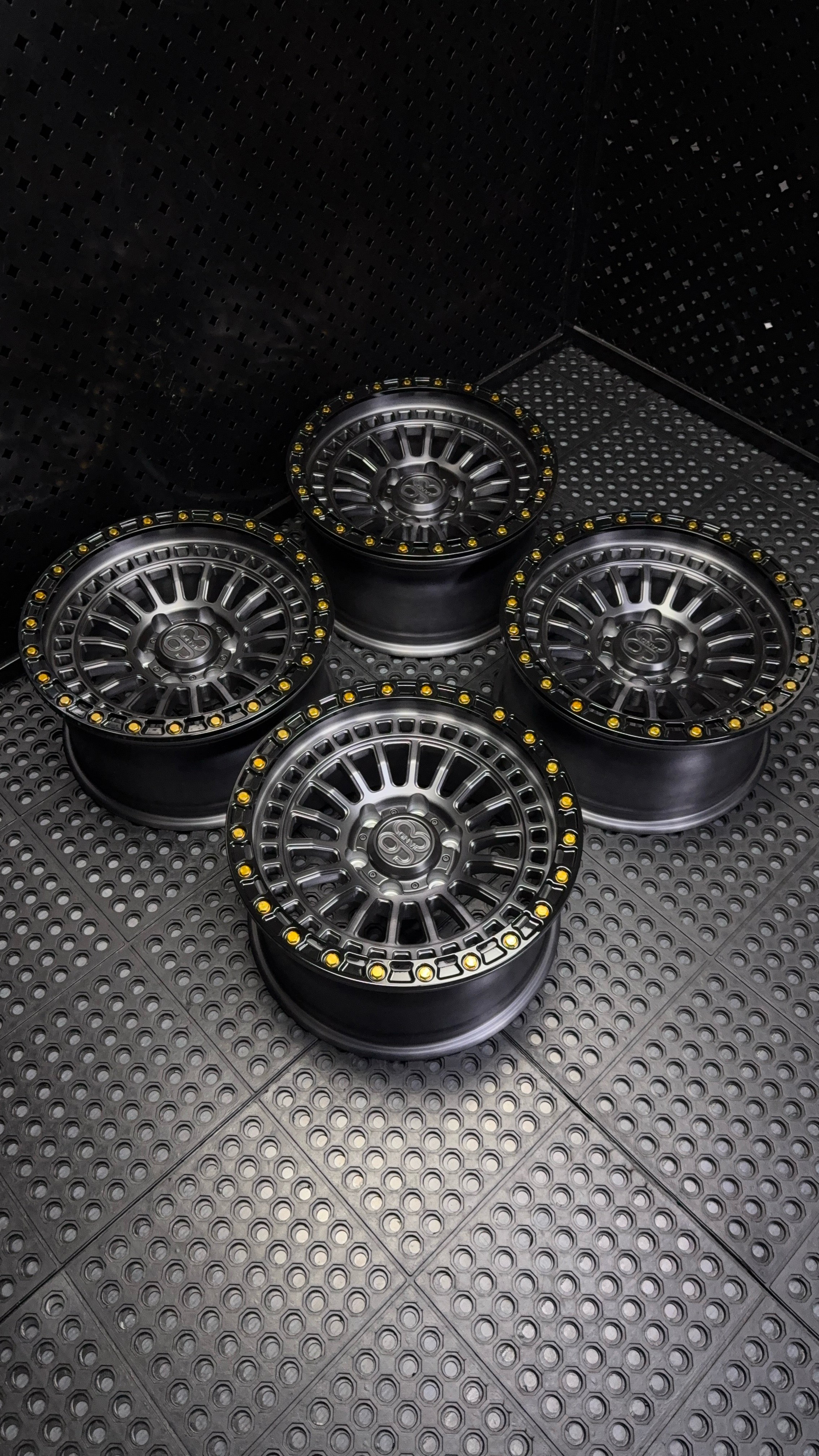 (Set of 4) FR-19R | 6061-T6 Forged | Simulated Beadlock w/ Removable Rings | Matte Brushed Double Black, Gloss Black Rings (6x135 | 17x8.5, 0mm Offset)