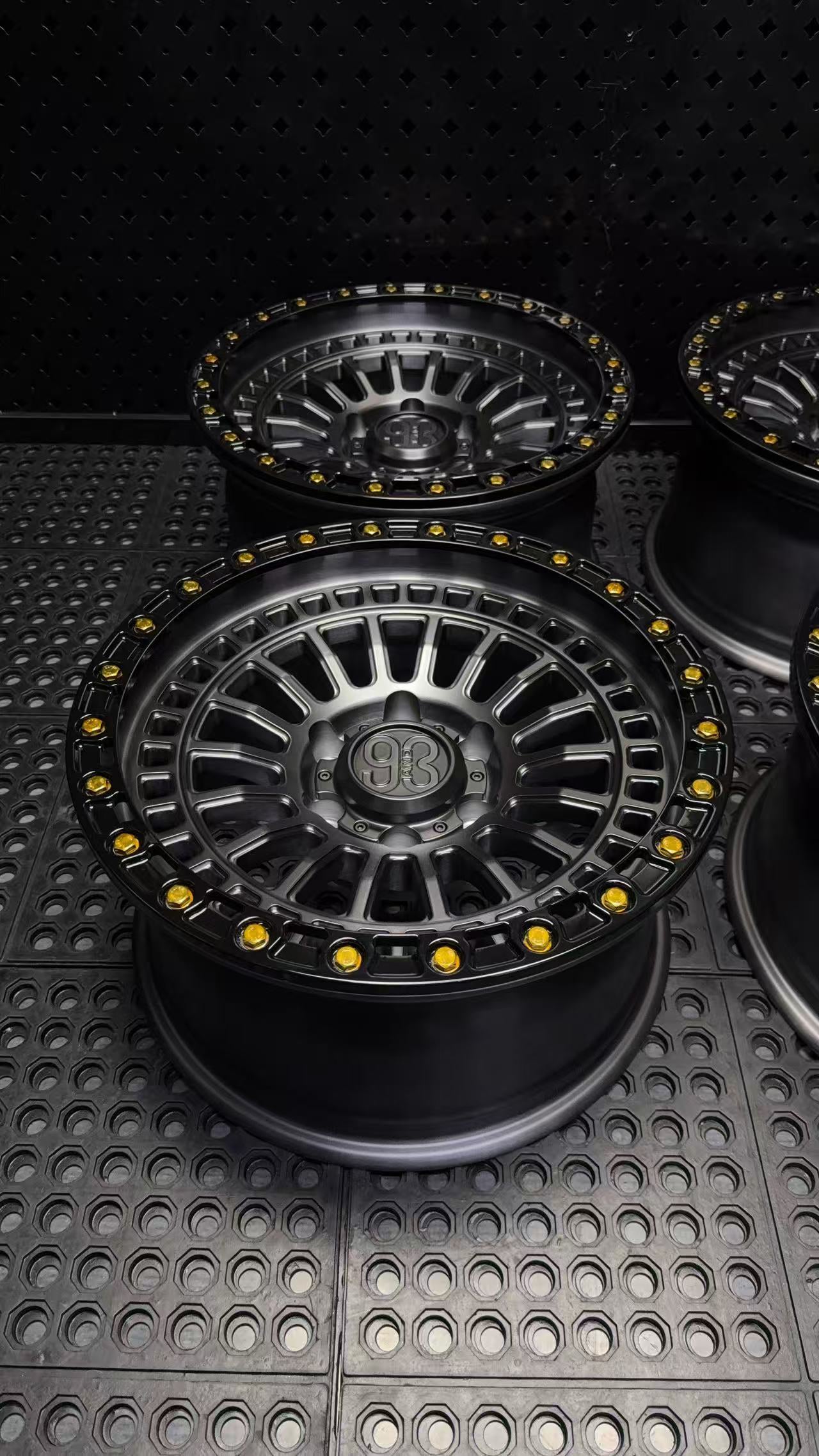 (Set of 4) FR-19R | 6061-T6 Forged | Simulated Beadlock w/ Removable Rings | Matte Brushed Double Black, Gloss Black Rings (6x135 | 17x8.5, 0mm Offset)