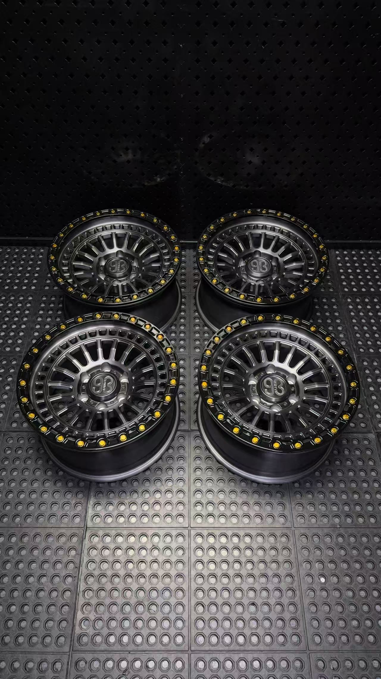 (Set of 4) FR-19R | 6061-T6 Forged | Simulated Beadlock w/ Removable Rings | Matte Brushed Double Black, Gloss Black Rings (6x135 | 17x8.5, 0mm Offset)