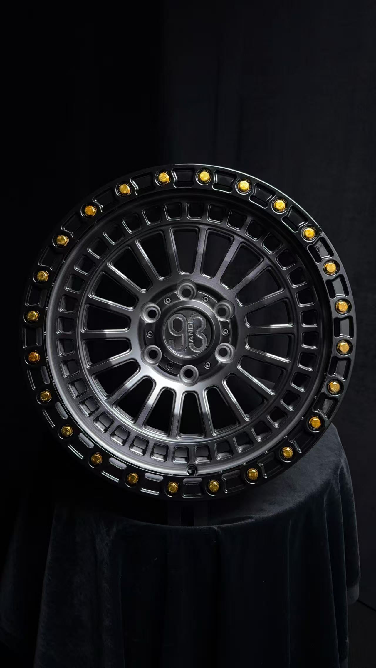 (Set of 4) FR-19R | 6061-T6 Forged | Simulated Beadlock w/ Removable Rings | Matte Brushed Double Black, Gloss Black Rings (6x135 | 17x8.5, 0mm Offset)