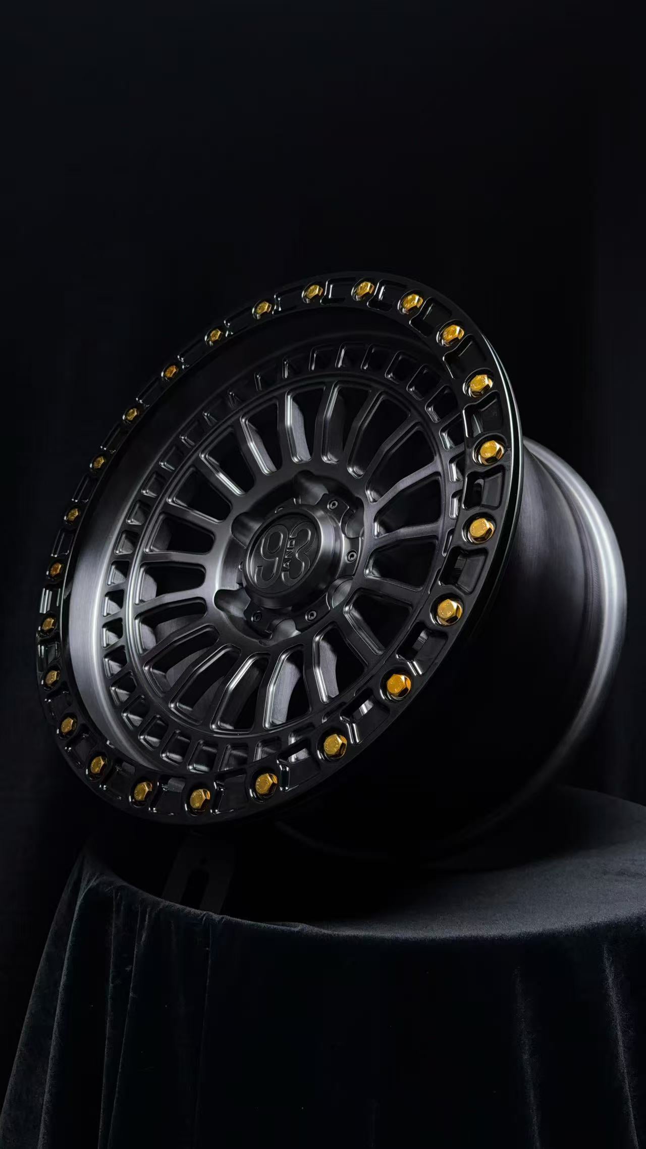 (Set of 4) FR-19R | 6061-T6 Forged | Simulated Beadlock w/ Removable Rings | Matte Brushed Double Black, Gloss Black Rings (6x135 | 17x8.5, 0mm Offset)