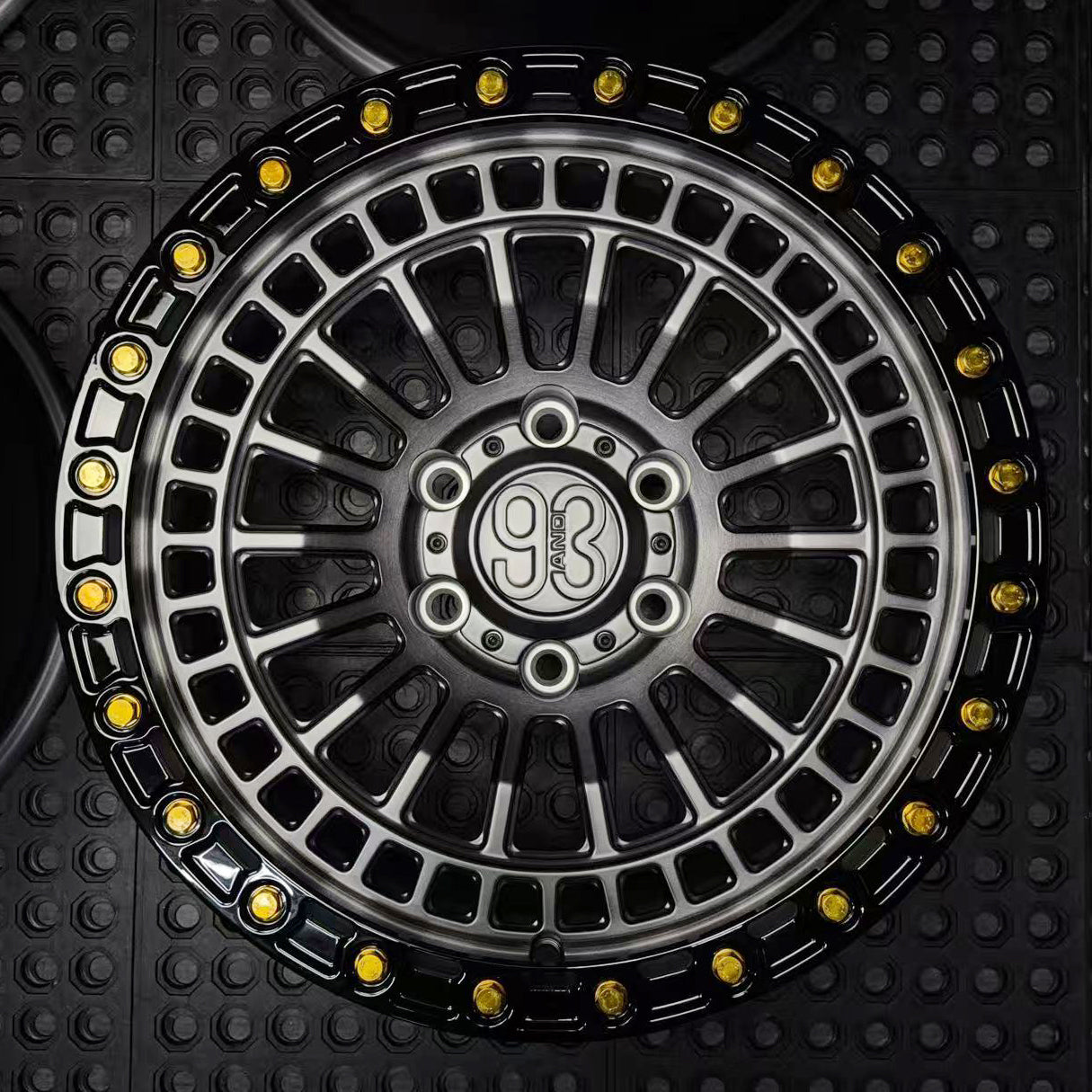 (Set of 4) FR-19R | 6061-T6 Forged | Simulated Beadlock w/ Removable Rings | Matte Brushed Double Black, Gloss Black Rings (6x135 | 17x8.5, 0mm Offset)