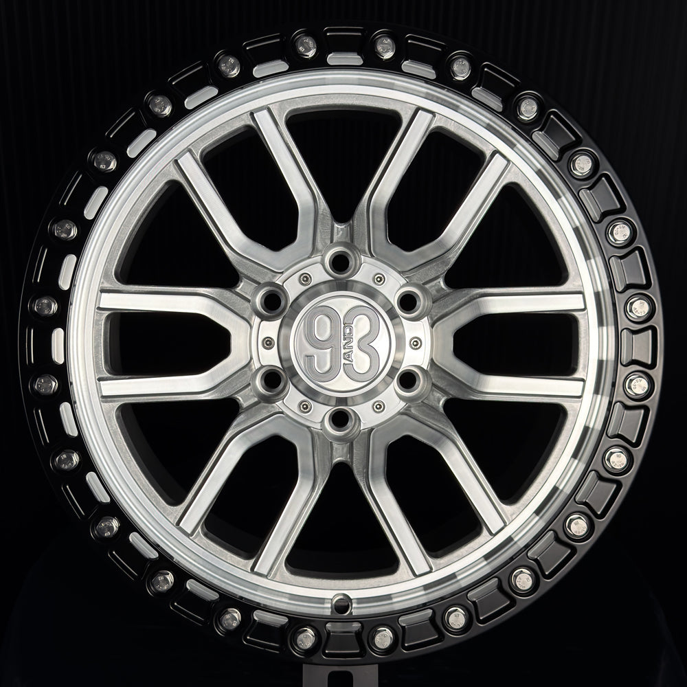 (Set of 4) TX-02R | 6061-T6 Forged | Simulated Beadlock w/ Removable Slotted Rings | Machined Clear w/ Gloss Black Rings (6x135 | 17x8.5, 0mm Offset)