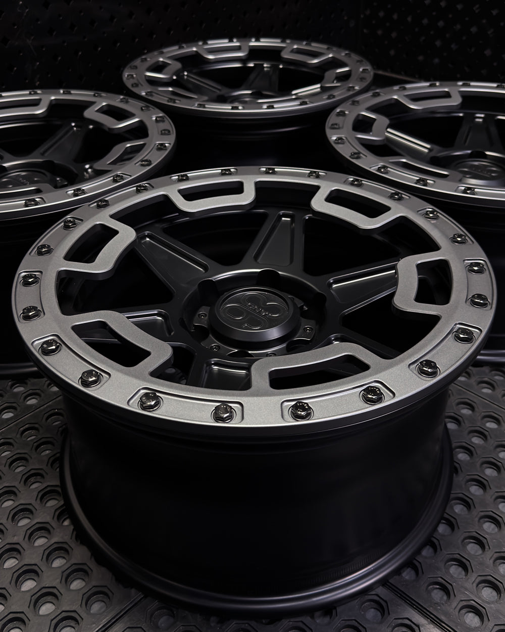 (Set of 4) XR-01R | 6061-T6 Forged | Simulated Beadlock w/ Removable Rings | Matte Black, Matte Gunmetal Rings (6x135 | 17x8.5, 0mm Offset)